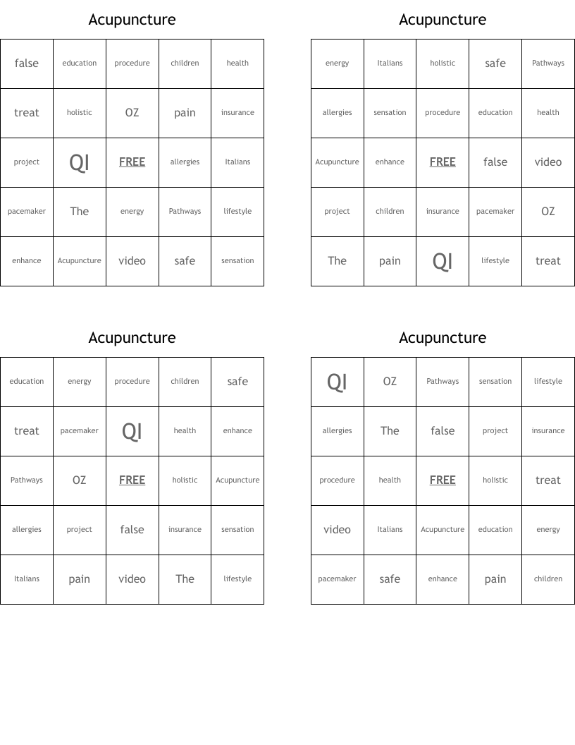 Acupuncture  Bingo Cards