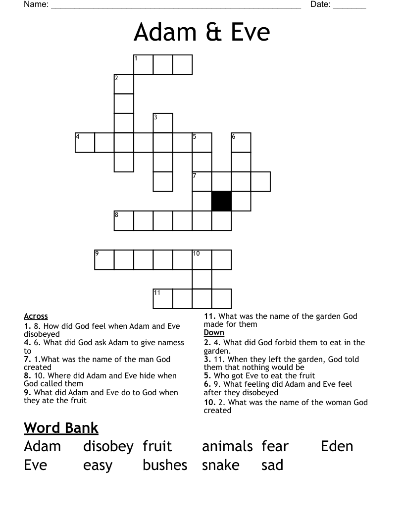 Similar To Adam And Eve Crossword Puzzle WordMint