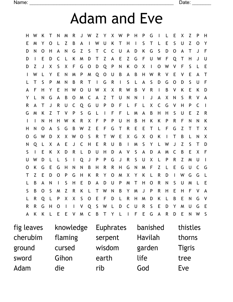 Adam And Eve Word Search WordMint