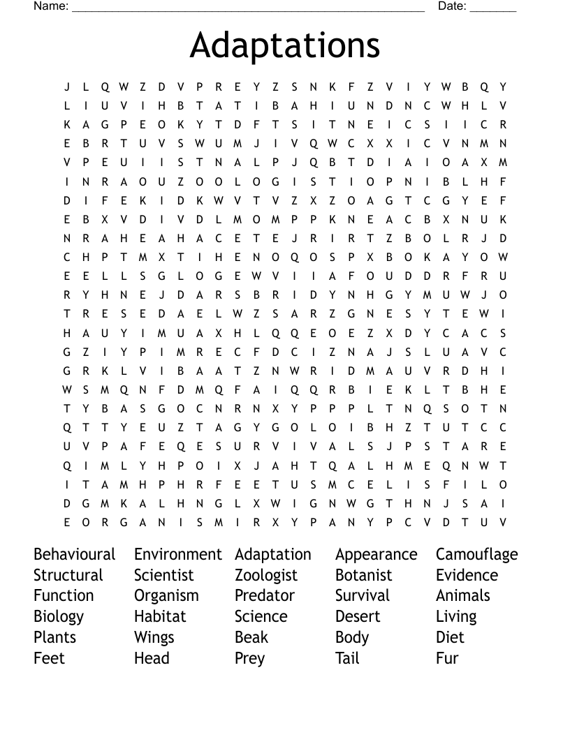 Adaptations Word Search WordMint
