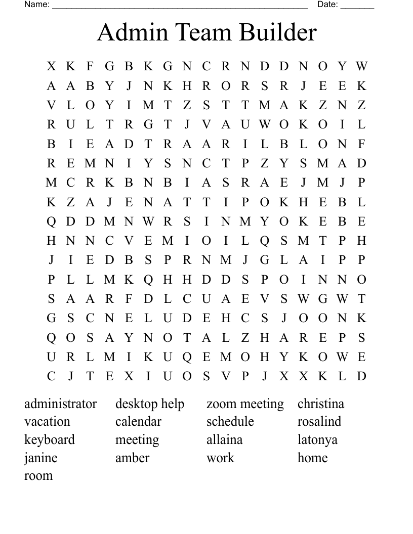 Admin Team Builder Word Search - WordMint