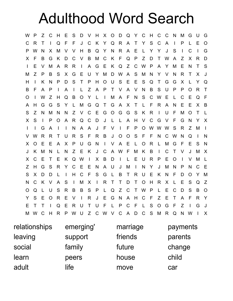 Adulthood Word Search