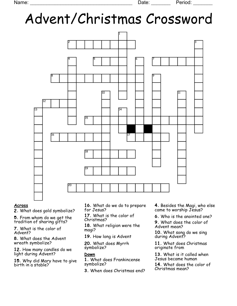 Advent Crossword Puzzle Printable Printable Word Searches