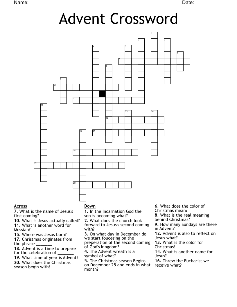 Advent Crossword Puzzle WordMint