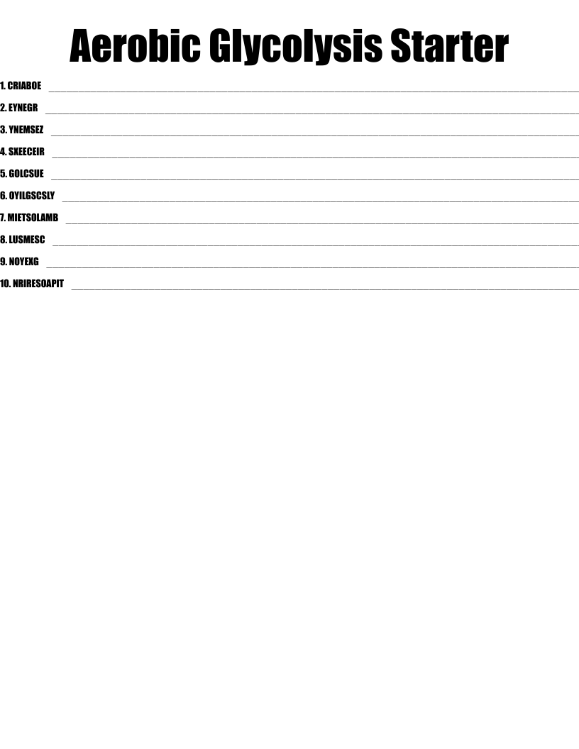 Aerobic Glycolysis Starter Word Scramble WordMint
