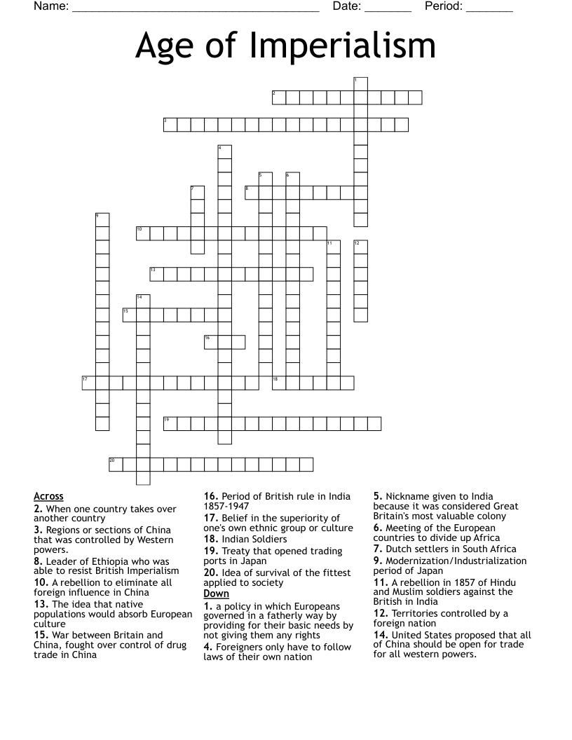 Age of Imperialism Crossword - WordMint