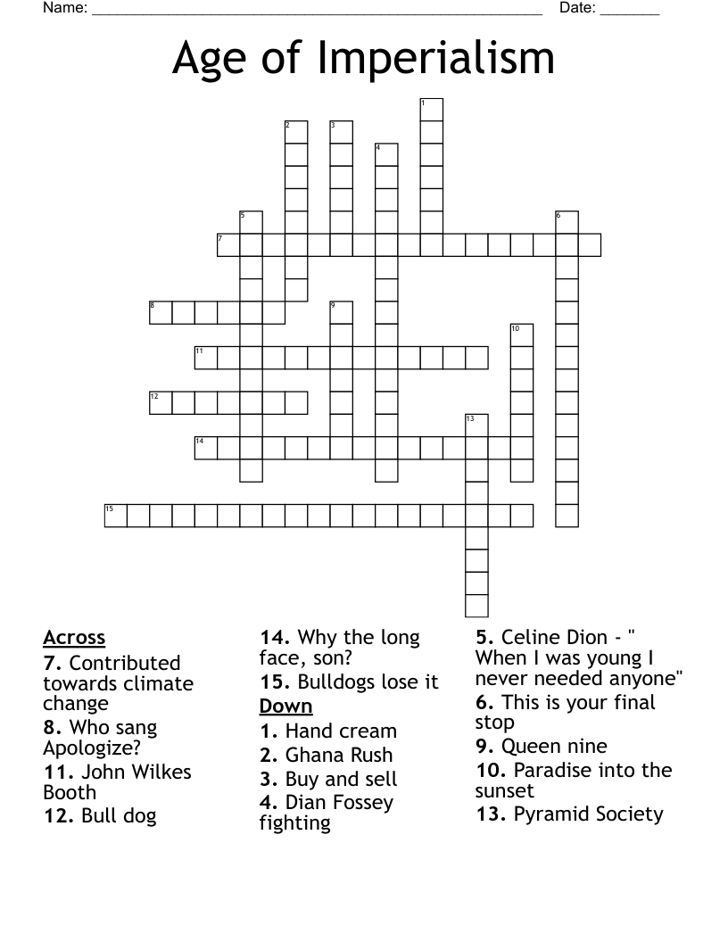 Age of Imperialism Crossword - WordMint