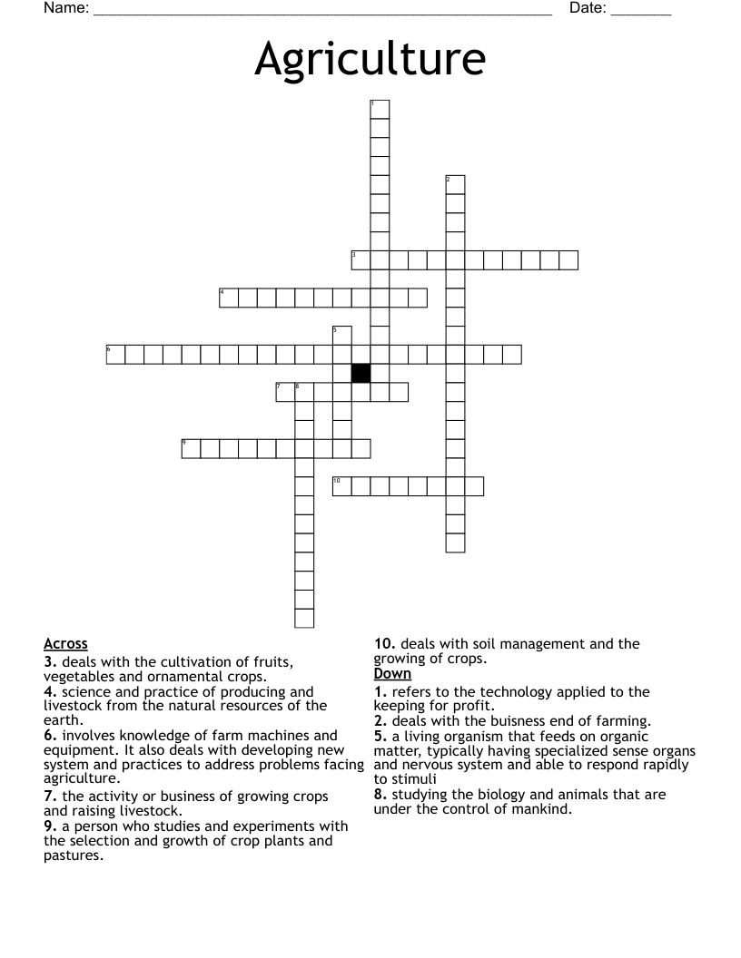 Agriculture Crossword WordMint