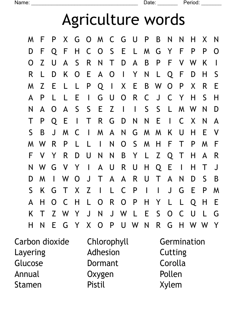 Agriculture words Word Search