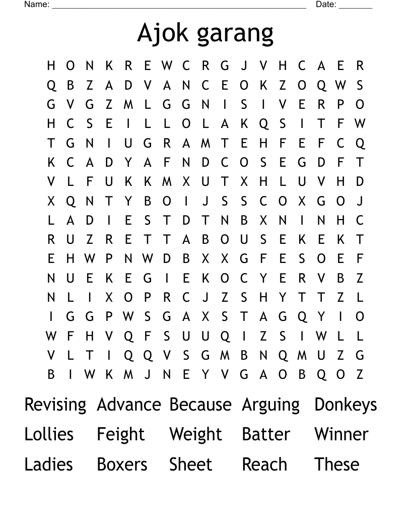 Ajok garang Word Search