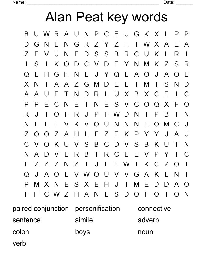 Alan Peat key words Word Search