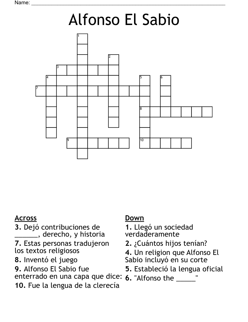 Alfonso El Sabio Crossword