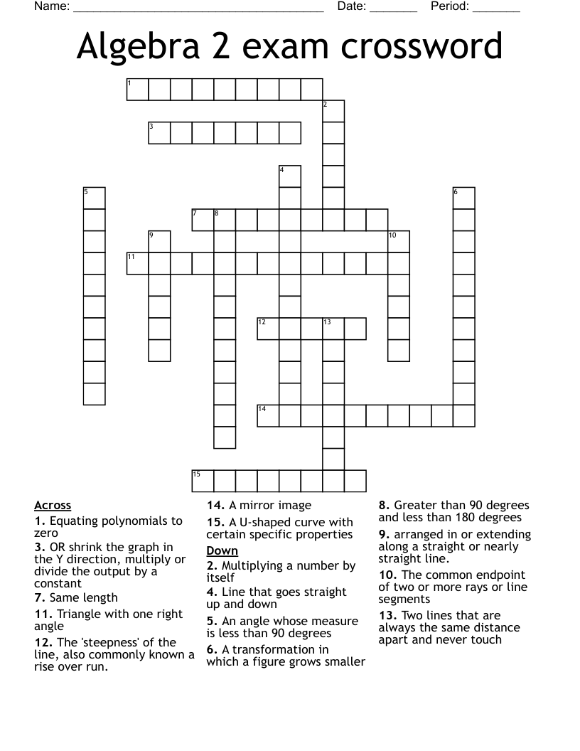 Algebra 2 exam crossword