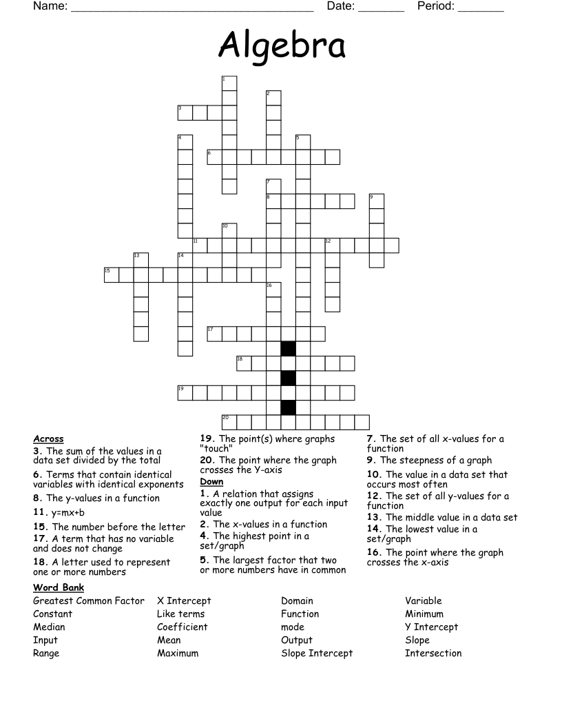 Algebra Crossword WordMint