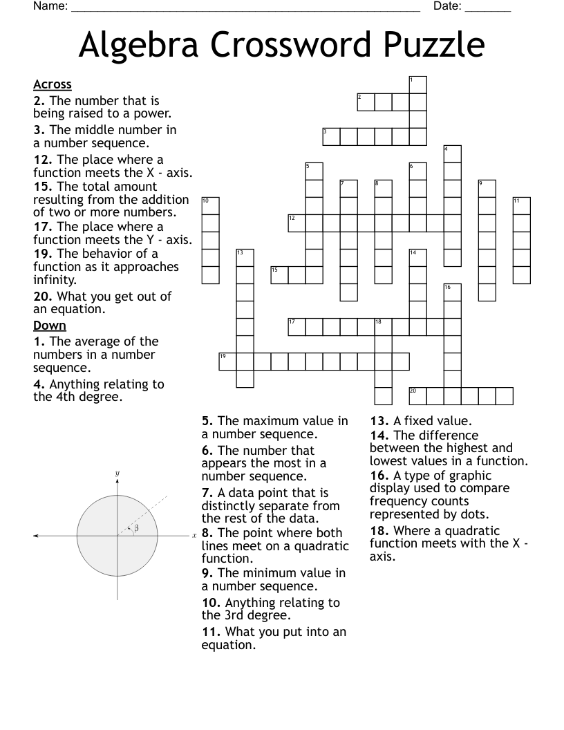 Algebra 2 Crossword Puzzle WordMint