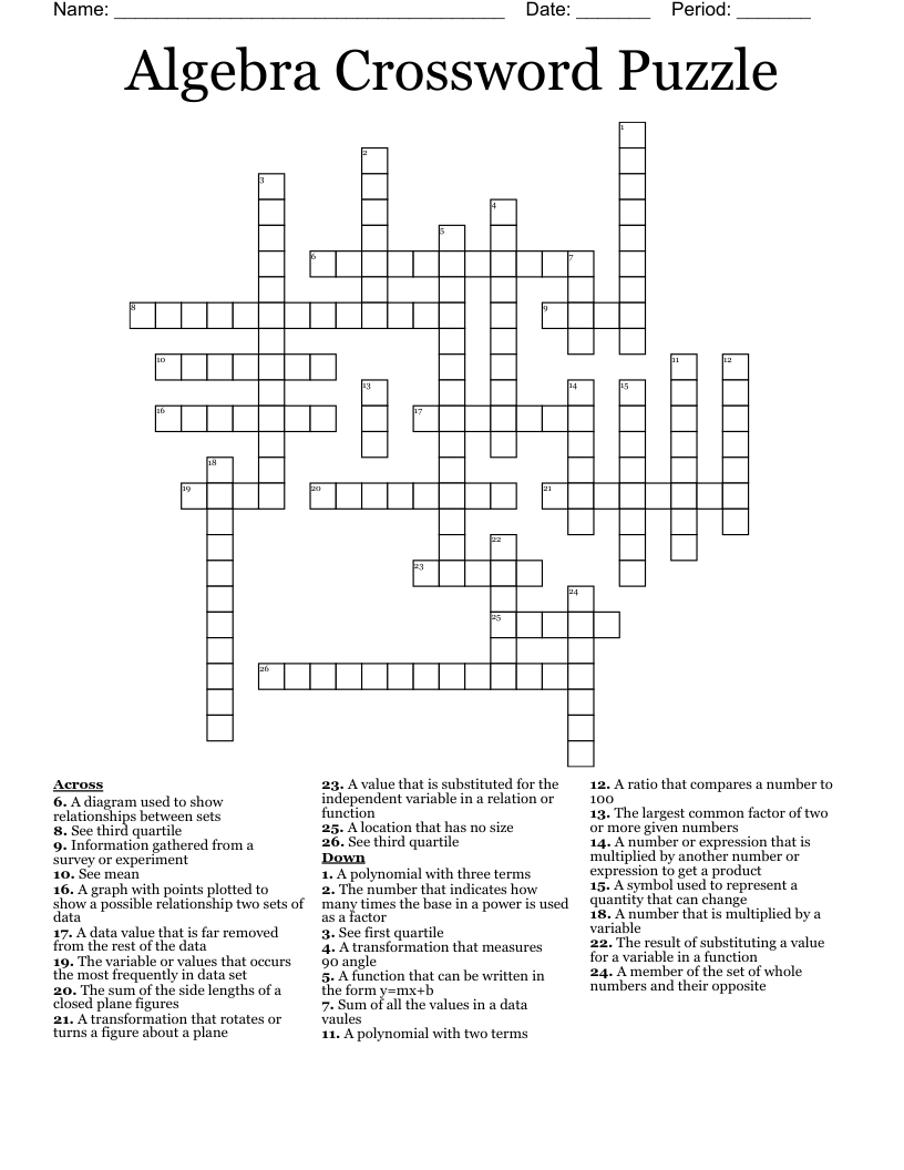 Algebra Crossword Puzzle