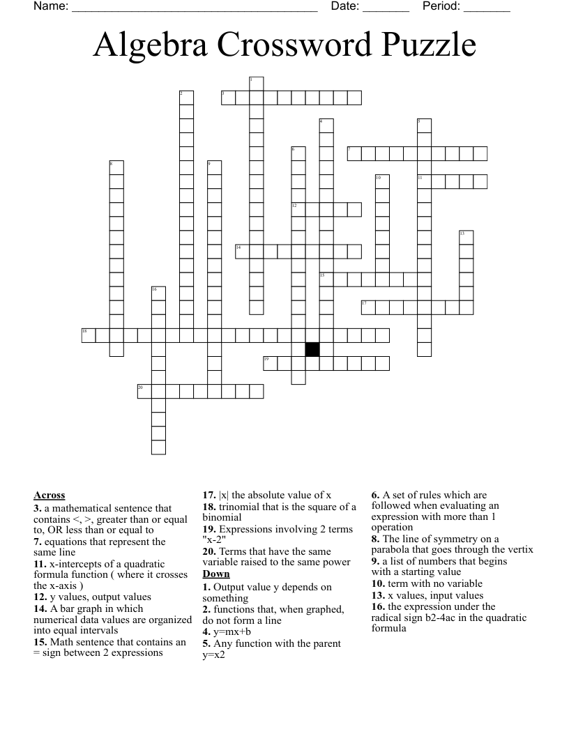 Algebra Crossword Puzzle WordMint