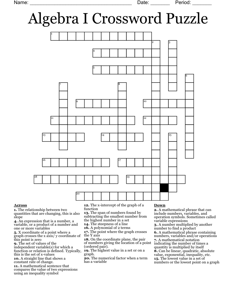Algebra Crossword Puzzle