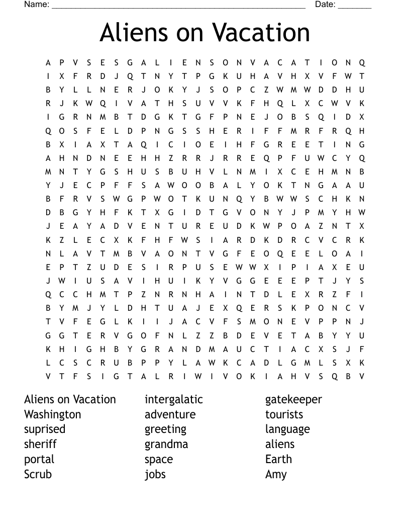 Aliens on Vacation Word Search