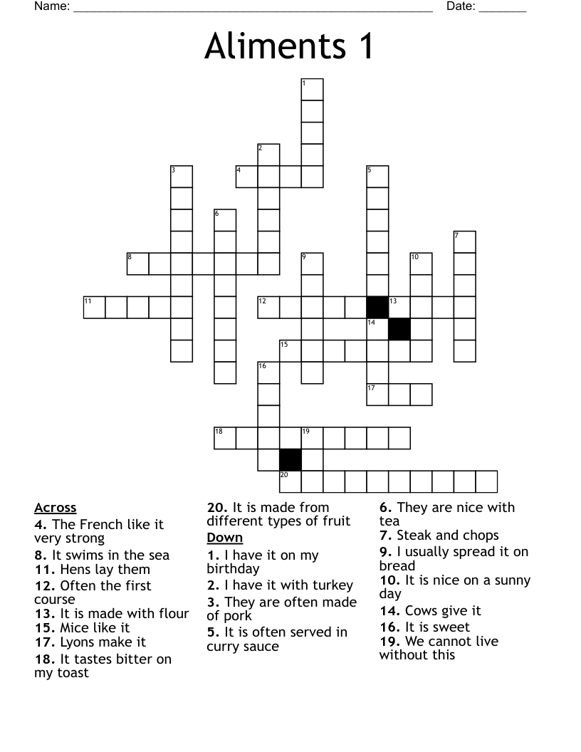 Aliments 1 Crossword