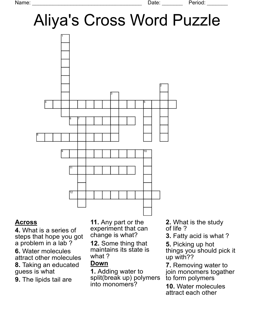 Aliya's Cross Word Puzzle