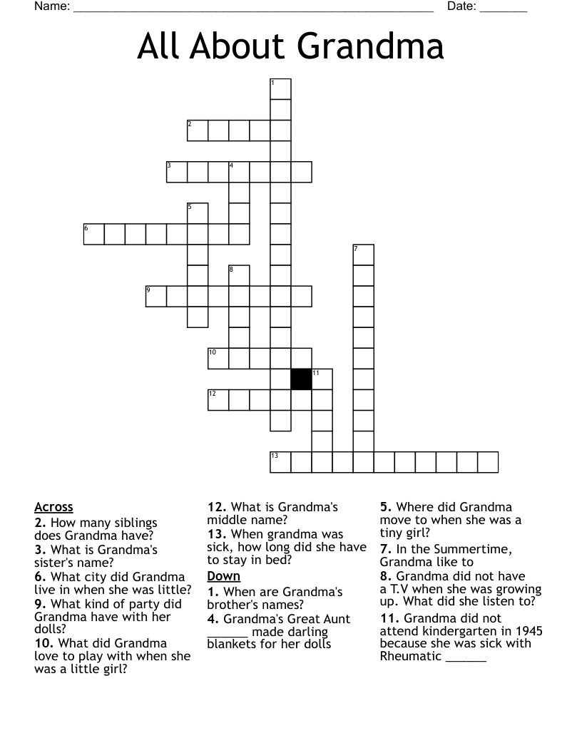 All About Grandma Crossword WordMint
