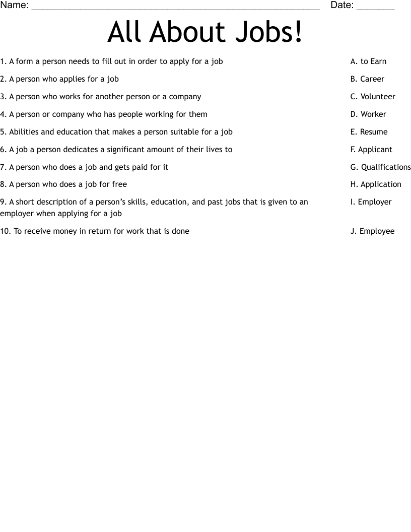 All About Jobs! Worksheet