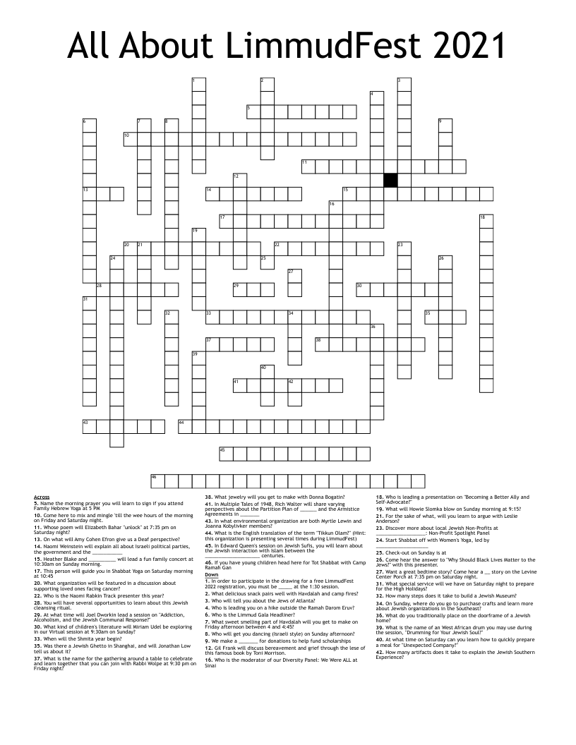All About LimmudFest 2021 Crossword