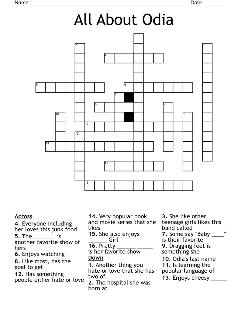 All About Odia  Crossword