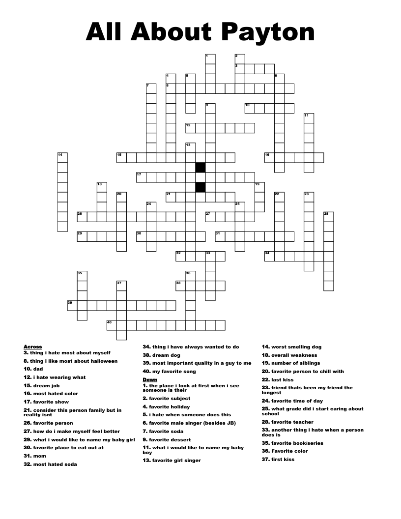 All About Payton Crossword
