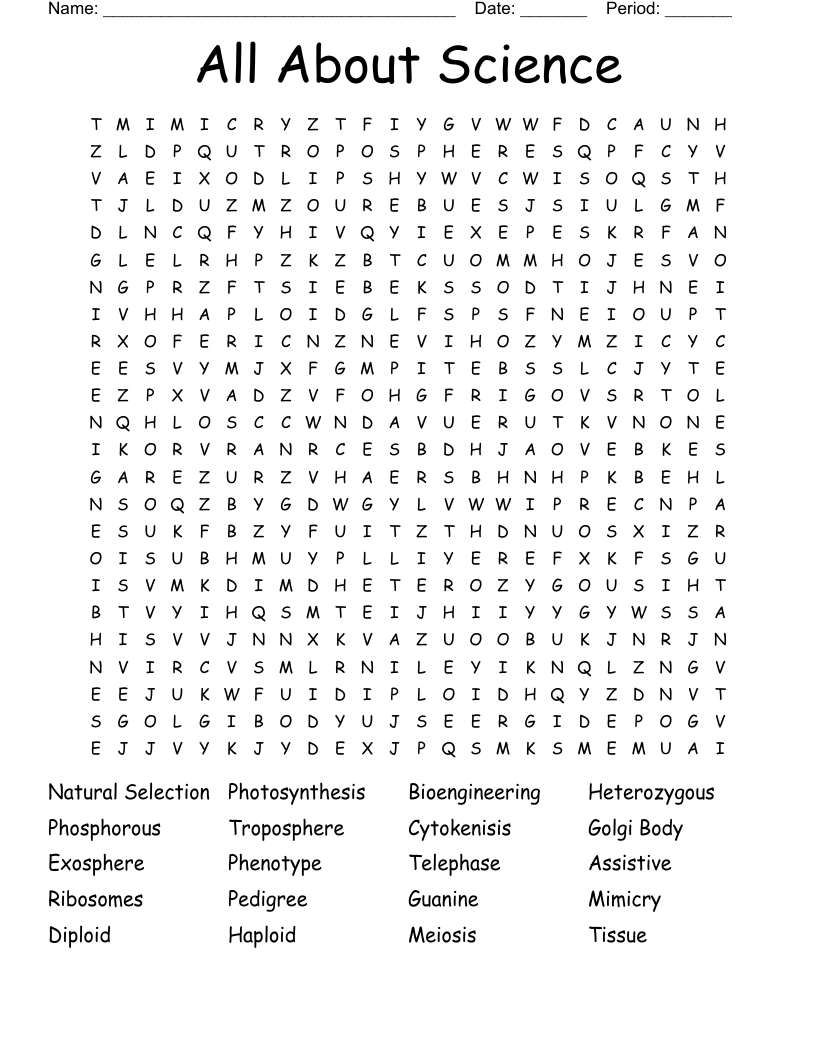 All About Science Word Search