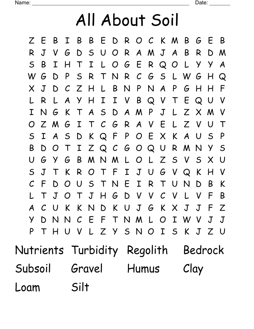 All About Soil Word Search