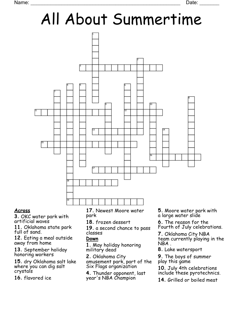 All About Summertime  Crossword