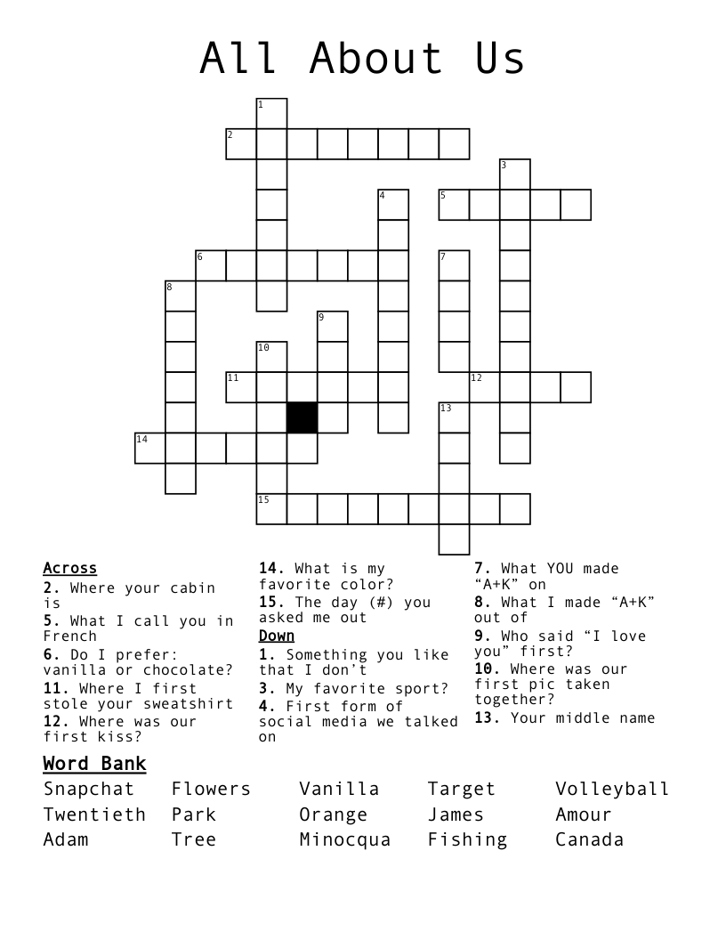 All About Us Crossword