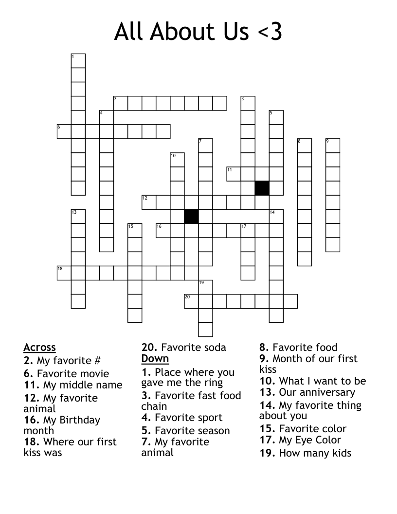 All About Us <3 Crossword
