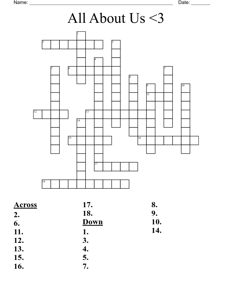 All About Us <3 Crossword