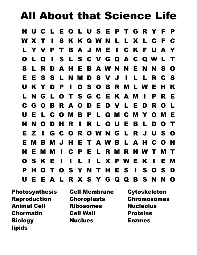 All About that Science Life Word Search