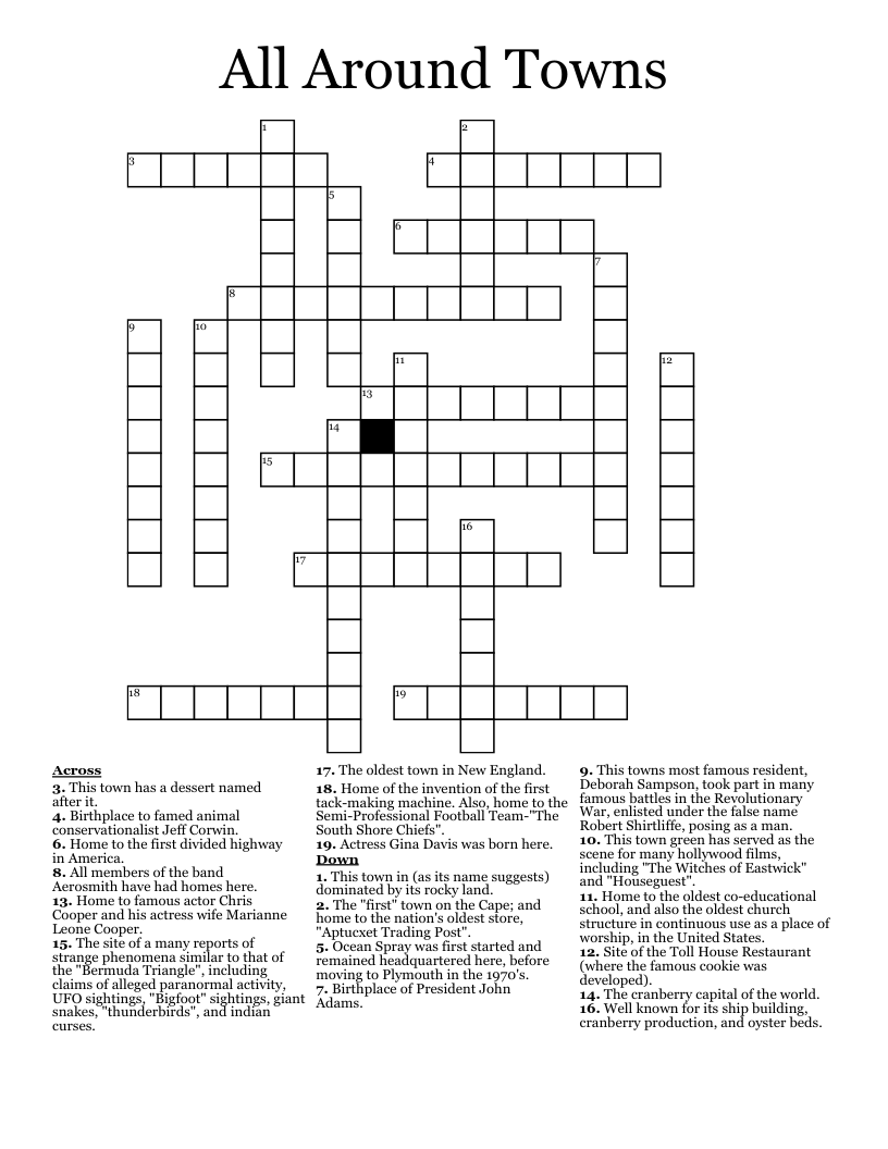 All Around Towns Crossword