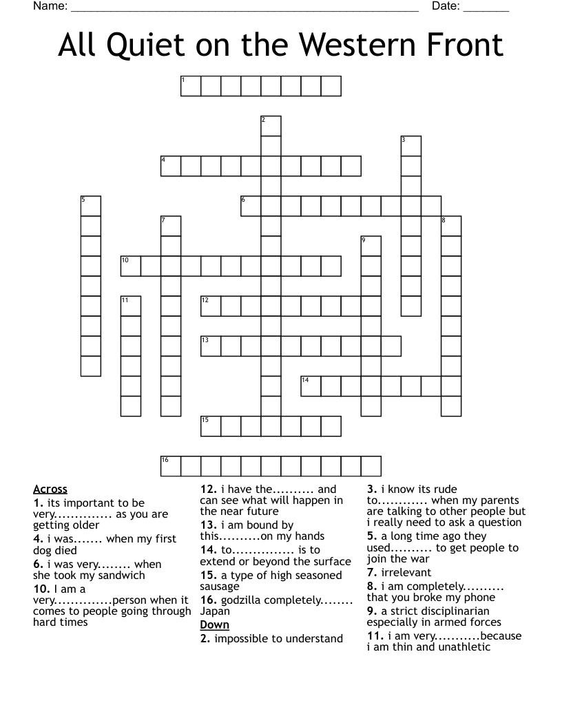 All Quiet On The Western Front Crossword WordMint