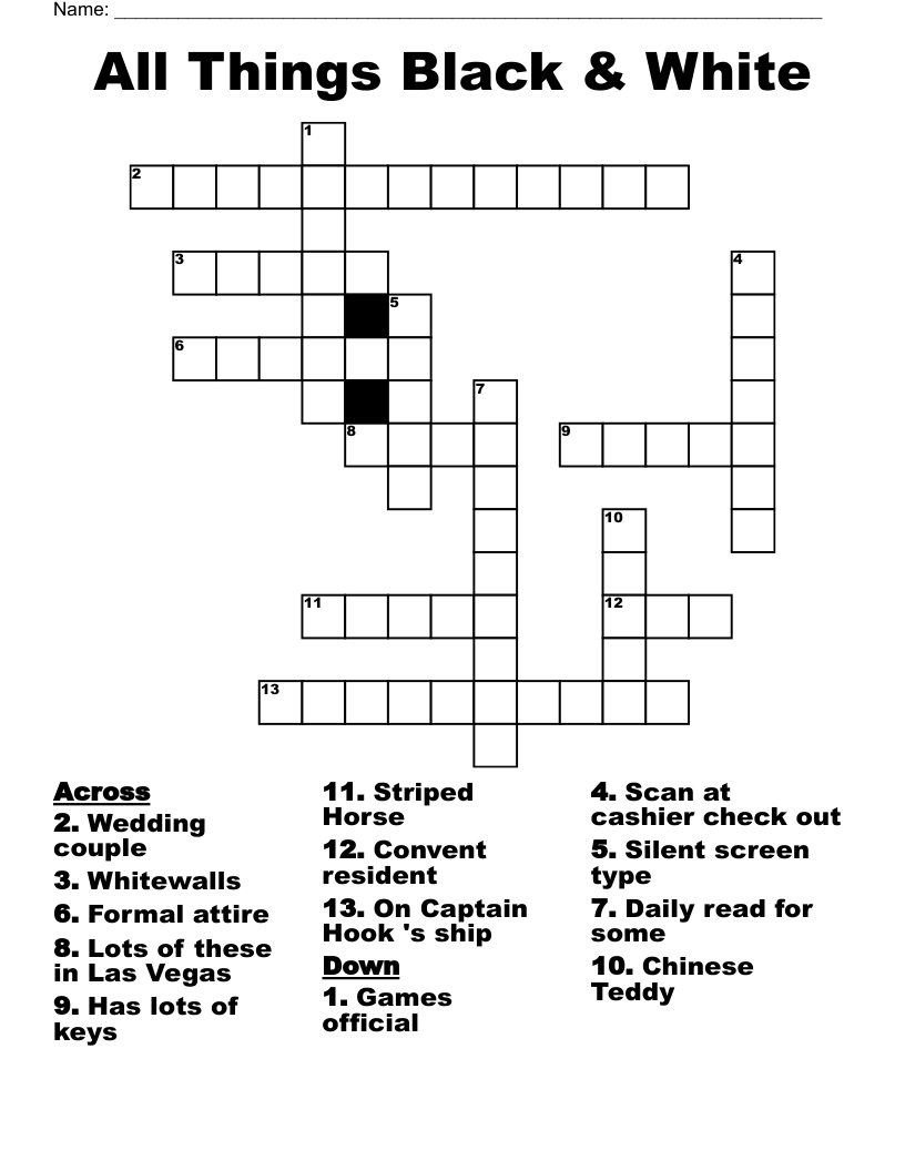 All Things Black & White Crossword