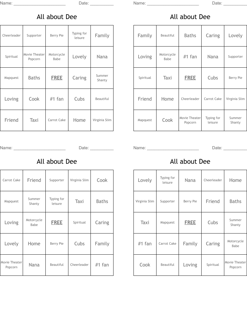 All about Dee Bingo Cards