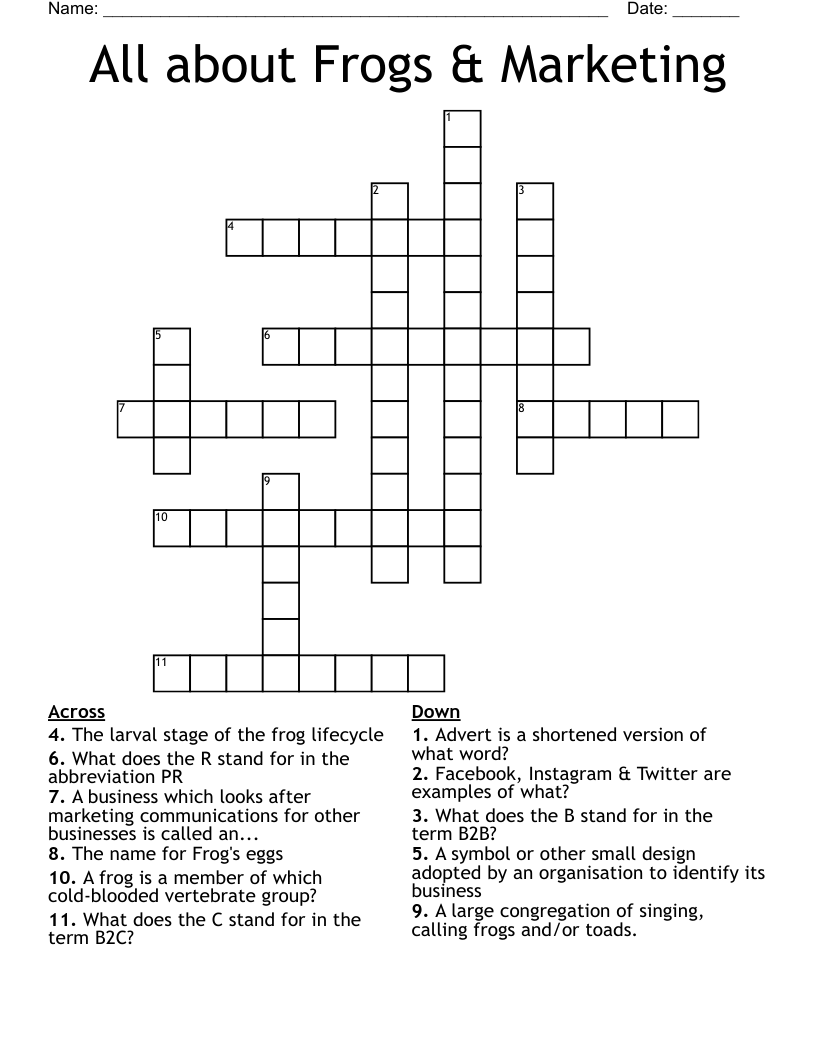All about Frogs & Marketing Crossword