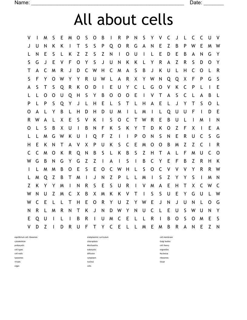 All about cells Word Search