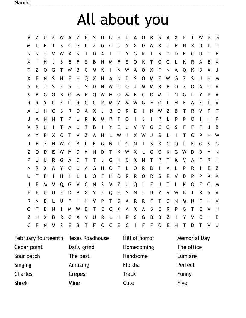 All about you Word Search