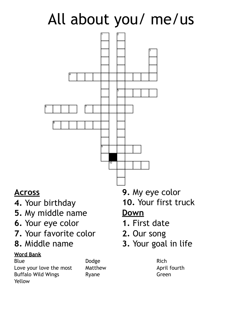 All about you/ me/us Crossword