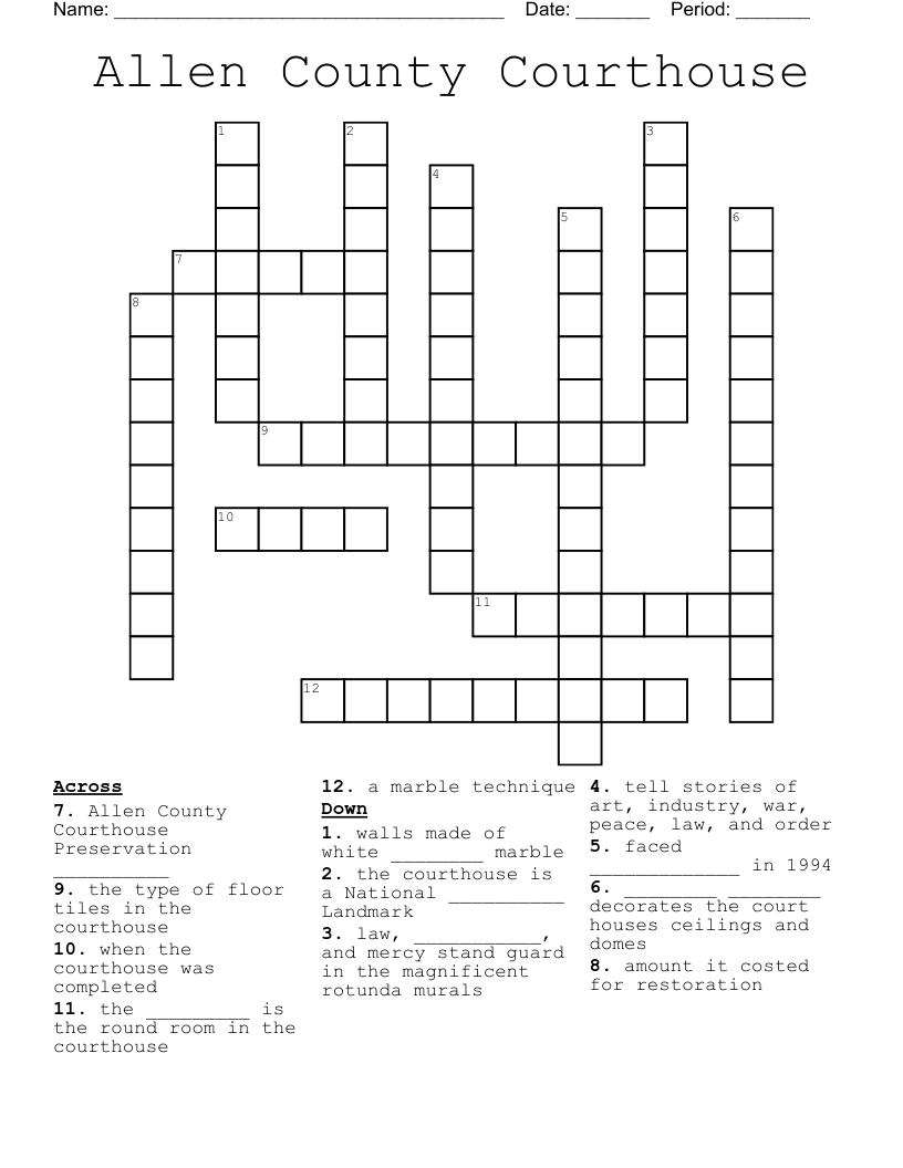 Allen County Courthouse Crossword