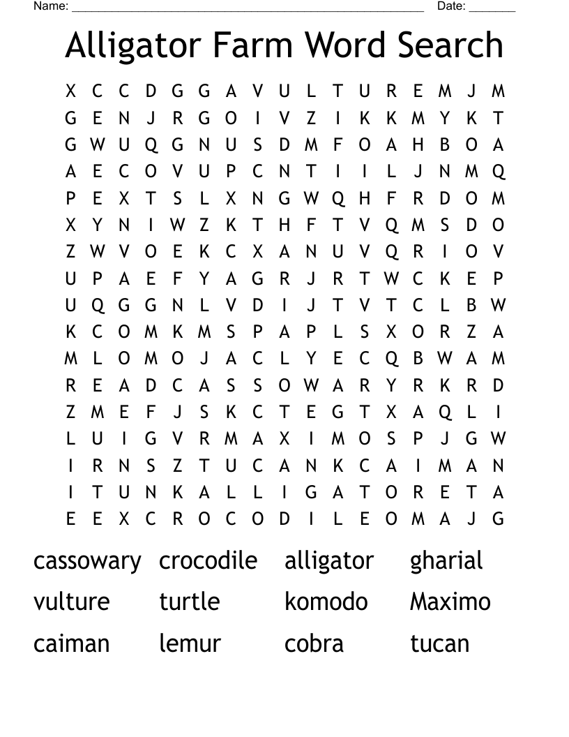 Alligator Farm Word Search
