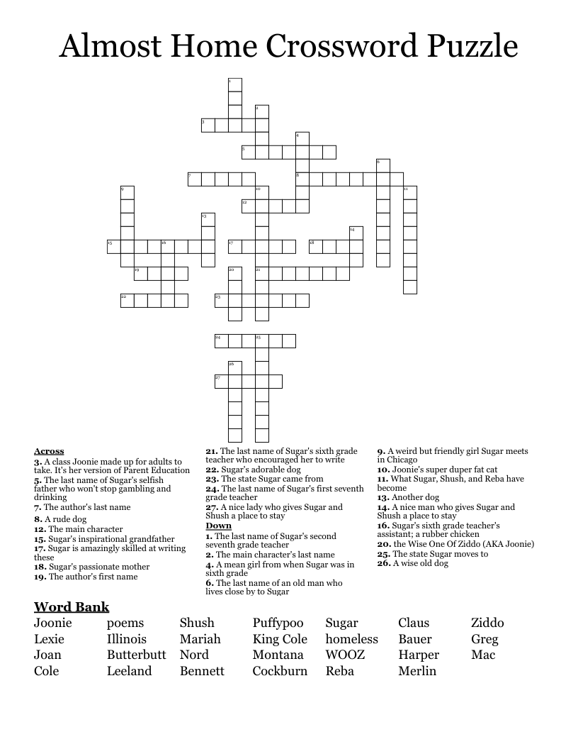 Almost Home Crossword Puzzle WordMint