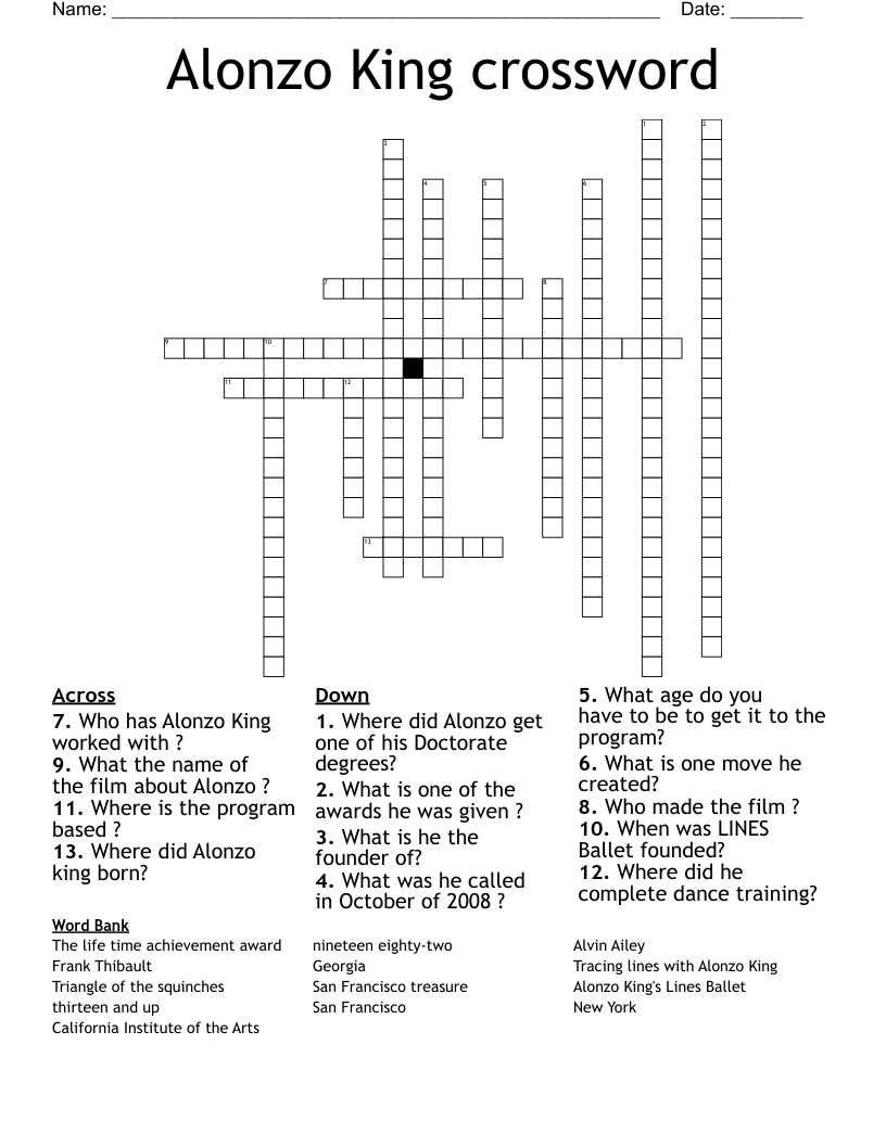 Alonzo King crossword WordMint