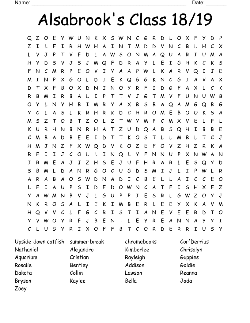 Alsabrook's Class 18/19 Word Search